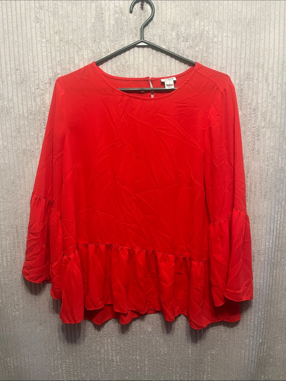 J.Crew Vibrant Red Peplum Blouse with Ruffle Hem Medium